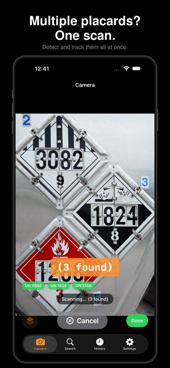 Multi-scan detecting several placards at once — “Multiple placards? One scan.”